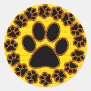 Gold and Black Paw Prints Classic Round Sticker