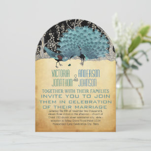 Gold and Black Peacocks in the Forest Invitation