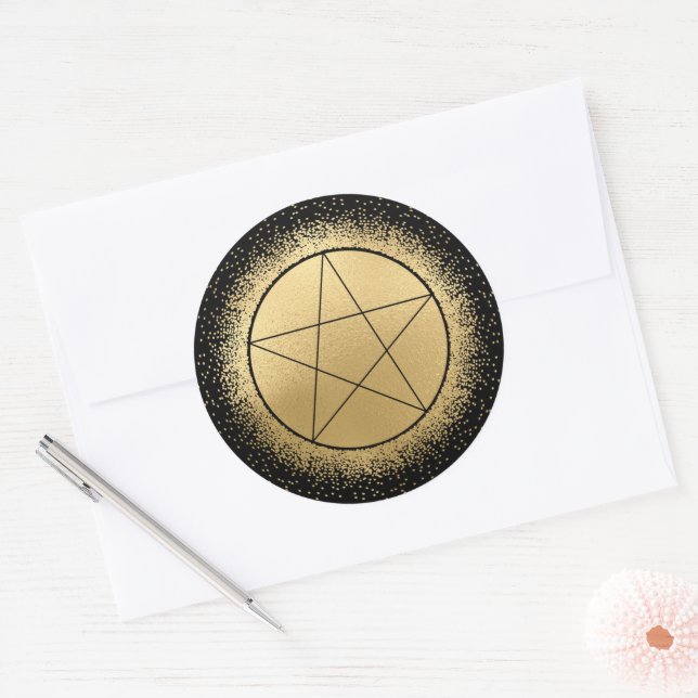 Gold And Black Pentagram  Classic Round Sticker (Envelope)