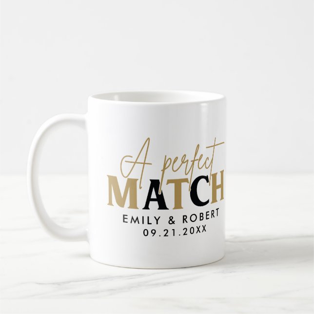 Gold and black-Perfect Match Wedding Gift Coffee Mug (Left)