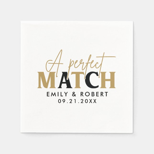 Gold and black-Perfect Match Wedding Gift Napkin (Front)