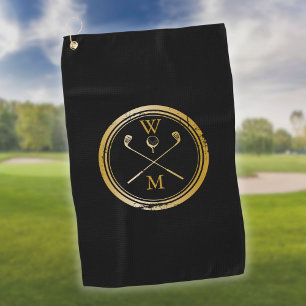 Gold And Black Personalised Monogram Golf Towel