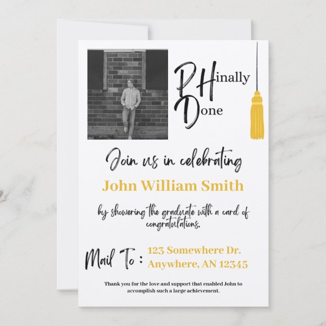 Gold and Black PHD Graduation - Card Shower (Front)