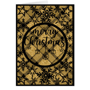 Gold and Black Plaid Behind Black Christmas Text