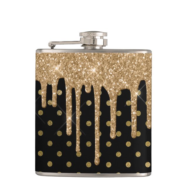 Gold and Black Polka Dot Flask (Front)