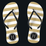 Gold and Black Preppy Stripes Monogram Thongs<br><div class="desc">Custom printed flip flop sandals with a preppy nautical stripe pattern and your custom monogram or other text in a circle frame. Click Customise It to change text fonts and colours or add your own images to create a unique one of a kind design!</div>