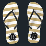 Gold and Black Preppy Stripes Monogram Thongs<br><div class="desc">Custom printed flip flop sandals with a preppy nautical stripe pattern and your custom monogram or other text in a circle frame. Click Customise It to change text fonts and colours or add your own images to create a unique one of a kind design!</div>