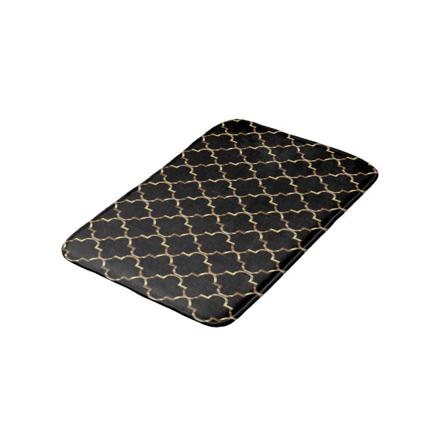 Gold and Black Quatrefoil Bath Mat (Angled)