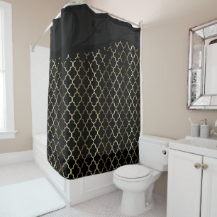 Gold and Black Quatrefoil Pattern Shower Curtain