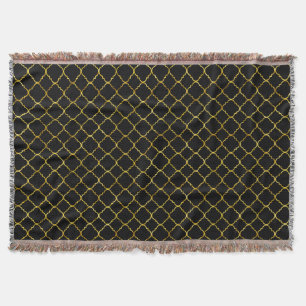 Gold and Black Quatrefoil Throw Blanket