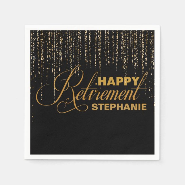 Gold and Black Retirement Party, Custom Napkins (Front)