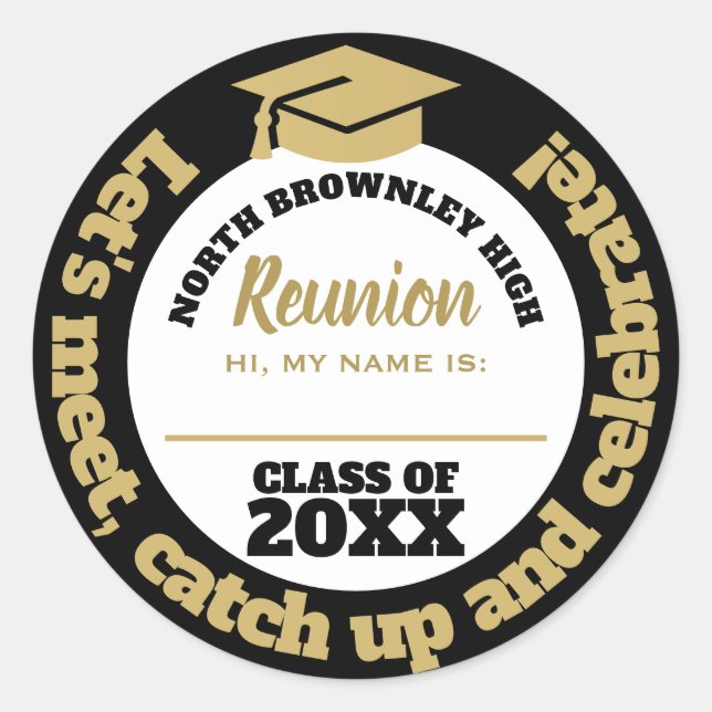 Gold and black reunion name tag  (Front)