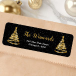 Gold and Black Ribbon Christmas Tree Return Address Label<br><div class="desc">This elegant and chic return address label features a gold ribbon Christmas tree with a star topper. The text combines handwritten script and modern sans serif fonts for a classy and sophisticated look. The falling snow, snowflakes and sparkles give a festive and magical touch. This is perfect for Christmas and...</div>