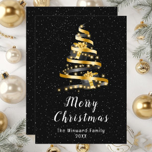 Gold and Black Ribbon Gift Merry Christmas Holiday Card