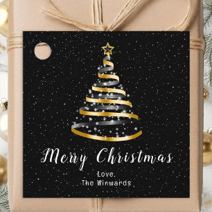 Gold and Black Ribbon Tree Merry Christmas Favour Tags