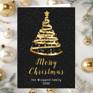 Gold and Black Ribbon Tree Merry Christmas Holiday Card
