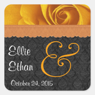 Gold and Black Rose with Lace Wedding G200 Square Sticker