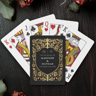 Gold and Black Royal Sword Shield Wedding Favor Playing Cards