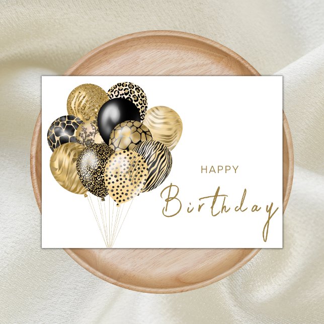 Gold and Black Safari Balloons Happy Birthday Card (Creator Uploaded)
