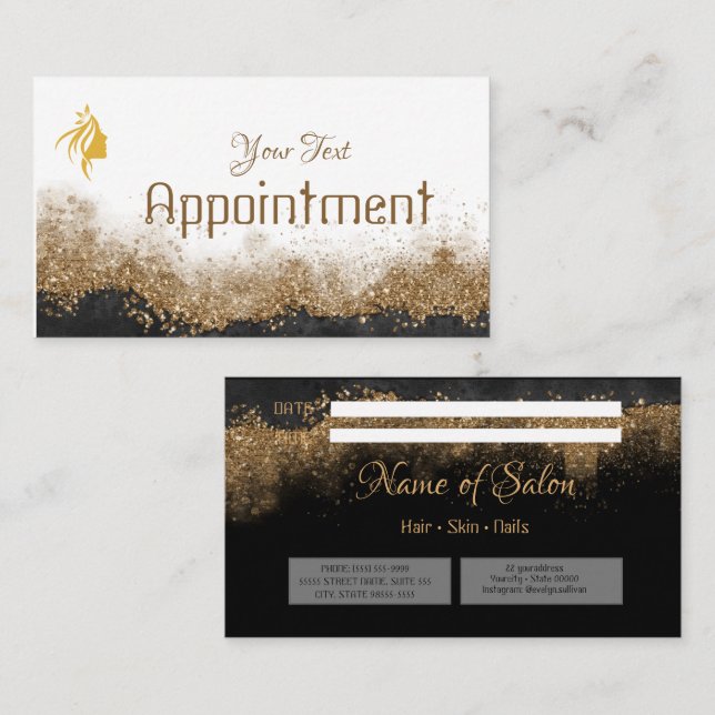  Gold and black   Salon Appointment Card (Front/Back)