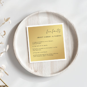 Gold and Black Script Fun Facts Newlyweds Wedding Napkin