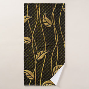 Gold and black seamless texture with leaves relief bath towel