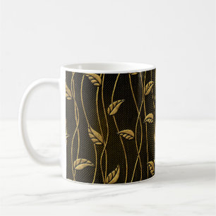 Gold and black seamless texture with leaves relief coffee mug