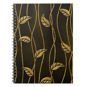 Gold and black seamless texture with leaves relief notebook