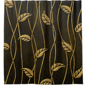 Gold and black seamless texture with leaves relief shower curtain