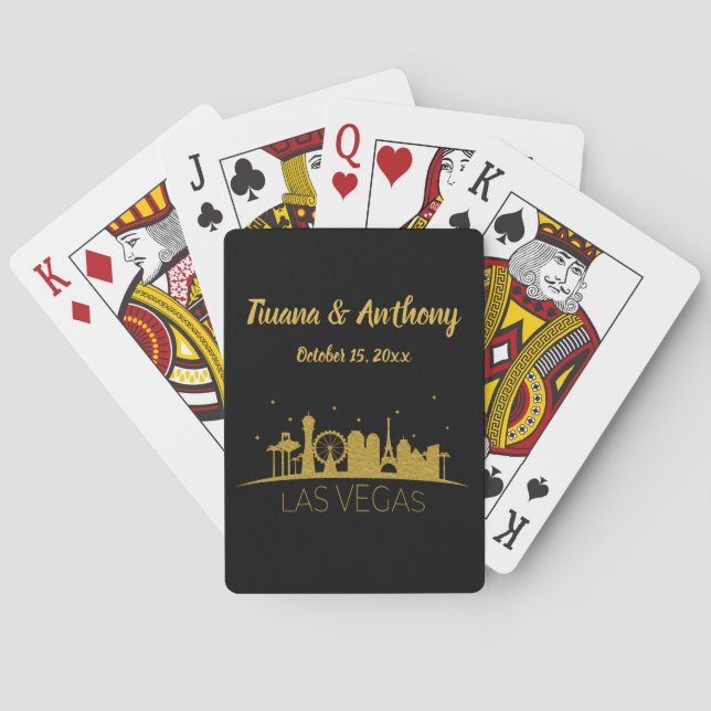 Gold And Black Skyline Las Vegas Wedding Playing Cards (Back)