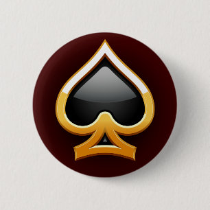 GOLD AND BLACK SPADE 6 CM ROUND BADGE