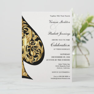 Gold and Black Spade Wedding Invitation