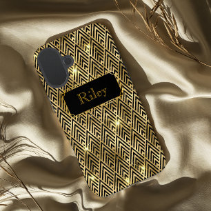 Gold and black sparkle glamourous art deco iPhone 16 plus case