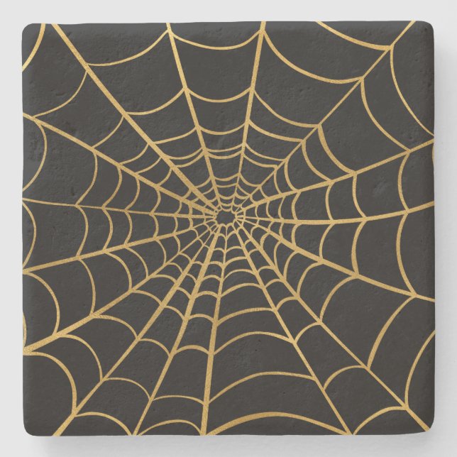Gold and Black Spider Web Stone Coaster (Front)