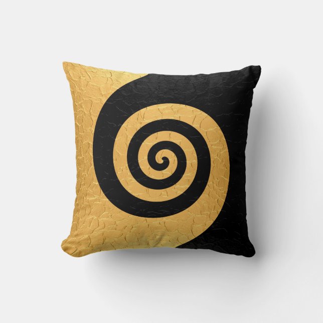 Gold and Black Spiral Pattern Steel Metallic Cushion (Front)