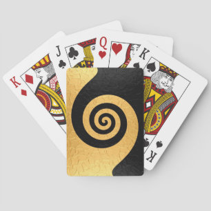 Gold and Black Spiral Pattern Steel Metallic Playing Cards