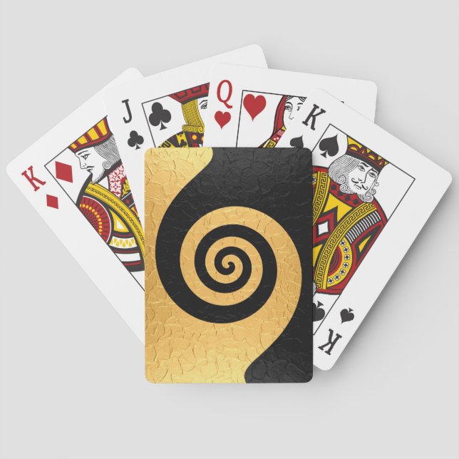 Gold and Black Spiral Pattern Steel Metallic Playing Cards (Back)