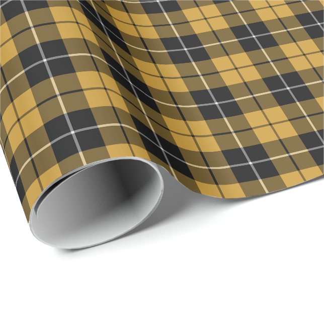 Gold and Black Sporty Plaid Pattern Wrapping Paper (Roll Corner)