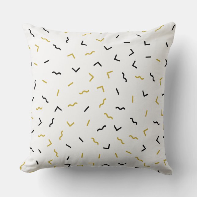 Gold and black squiggly Ines pattern on white Cushion (Front)