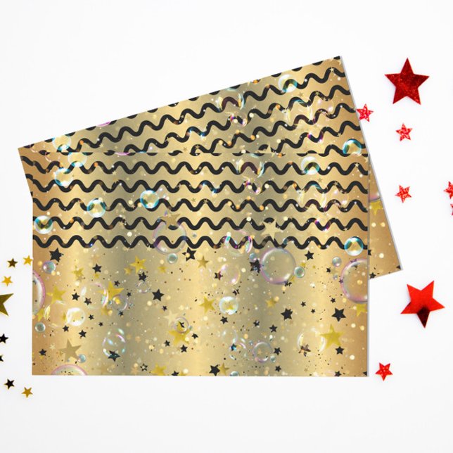 Gold And Black Stars Bubbles Wavy Stripes Party Tissue Paper (Creator Uploaded)