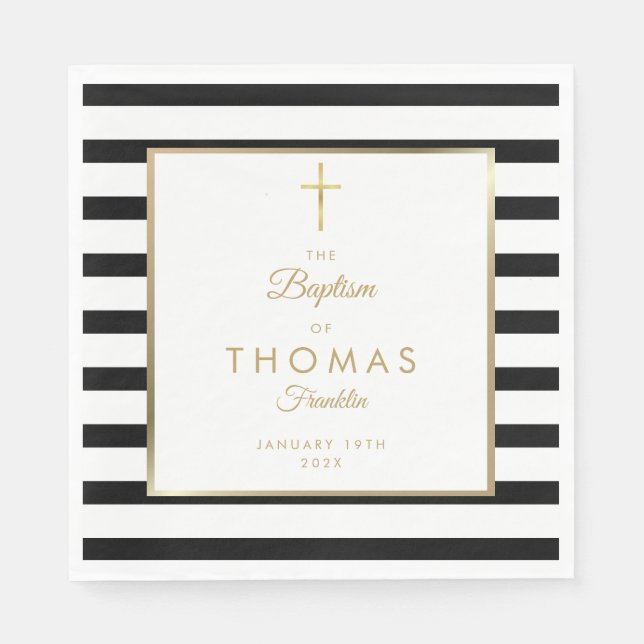 Gold And Black Stripe Baptism Christening Napkin (Front)
