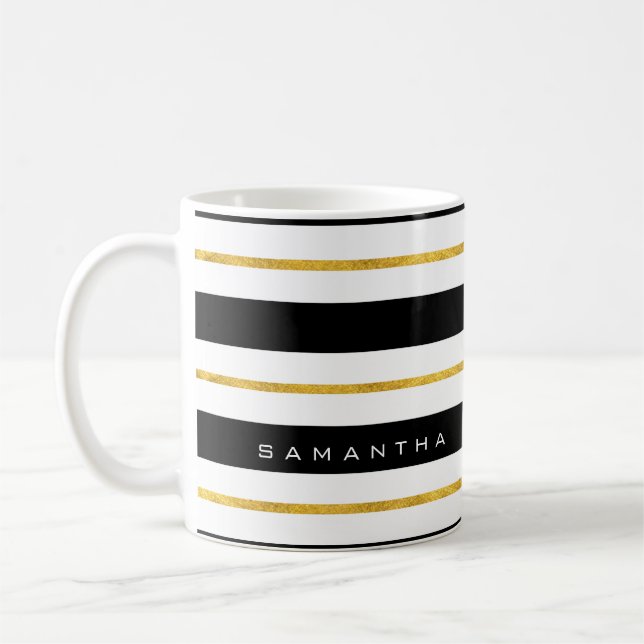 Gold and Black Stripes Coffee Mug (Left)