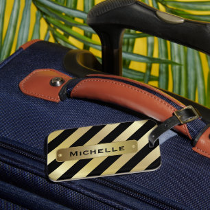 Gold and Black Stripes   DIY Background Colour Luggage Tag