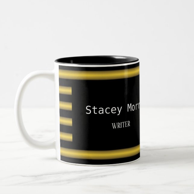 Gold and black stripes Two-Tone coffee mug (Left)
