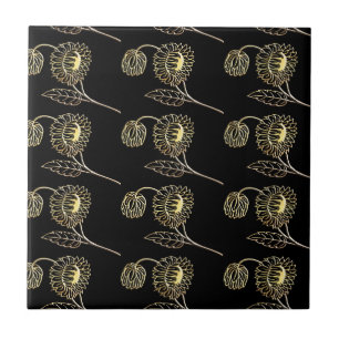 gold and black sunflowers garden nature art  ceramic tile