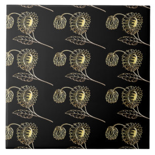 gold and black sunflowers nature art Pattern  Ceramic Tile