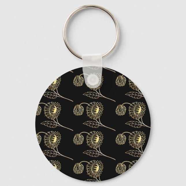 gold and black sunflowers nature art Pattern  Key Ring (Front)