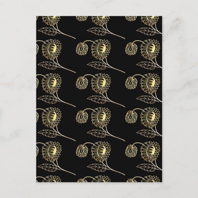 gold and black sunflowers nature art Pattern  Postcard (Front)