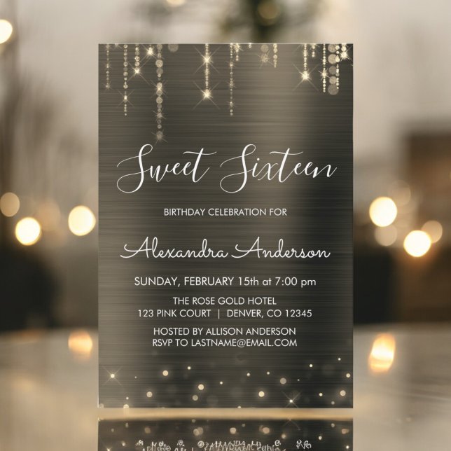 Gold and Black Sweet Sixteen Birthday Invitation (Creator Uploaded)