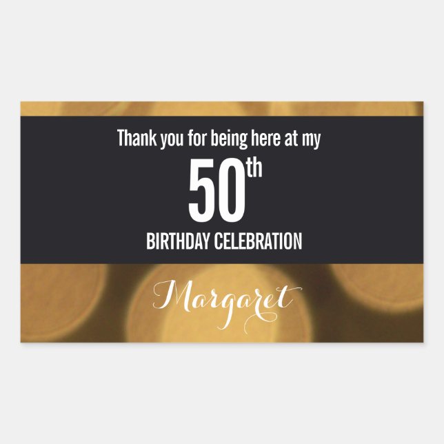 Gold and black theme, 50th birthday rectangular sticker (Front)